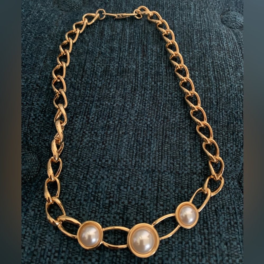 Vintage Napier Gold Tone With Faux Pearl Necklace, Snap Closure, No Flaws